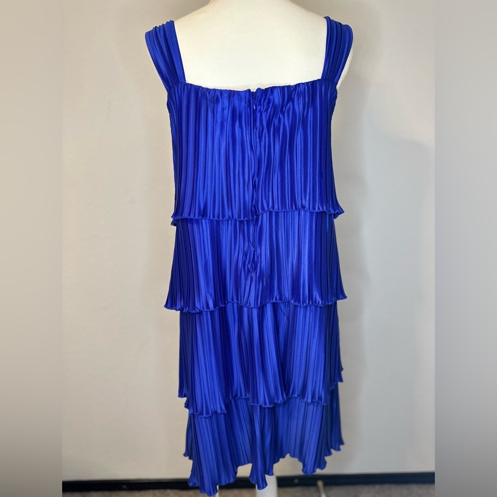 DKNY Berry Blue ๐ Plisse Tiered Satin Dress Size 16 - Picture 2 of 12
